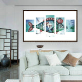 5pcs/set Fish - Full Drill Round Drill Painting - 95x45cm