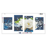 4pcs/set White Rose - Full Drill Round Drill Painting - 95x45cm