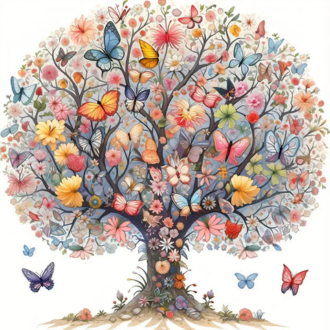 Butterfly Tree-Full Round Diamond Painting-40x40cm