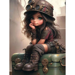Steampunk Girl-Full Round Diamond Painting-30x40cm