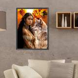 Indian Wolf Girl-Full Round Diamond Painting-30x40cm