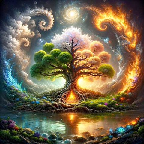 Life Tree-Full Round Diamond Painting-30x30cm
