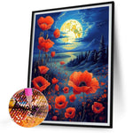 Poppies Under The Moonlight-Full Round Diamond Painting-30x40cm