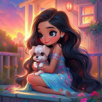 Life of Pets Girl-Full Round Diamond Painting-30x30cm