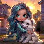 Life of Pets Girl-Full Round Diamond Painting-30x30cm