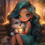 Life of Pets Girl-Full Round Diamond Painting-30x30cm