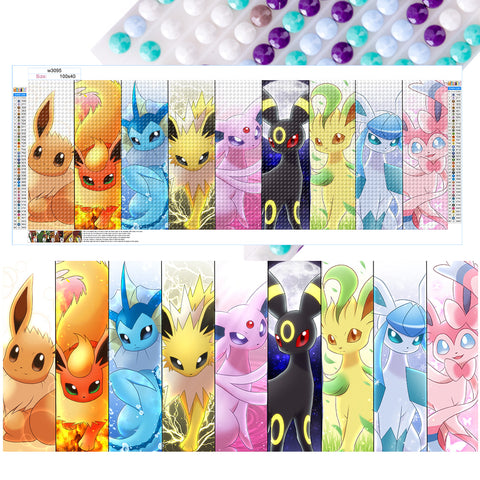 Pokemon Evolution-Full Round Diamond Painting-100x40cm-Large Size