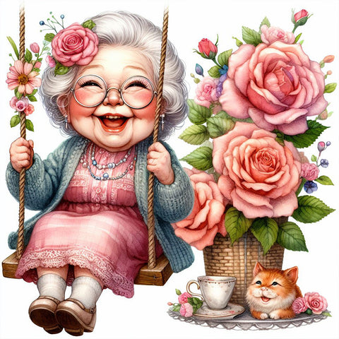 Old Lady-Full Round Diamond Painting-30x30cm