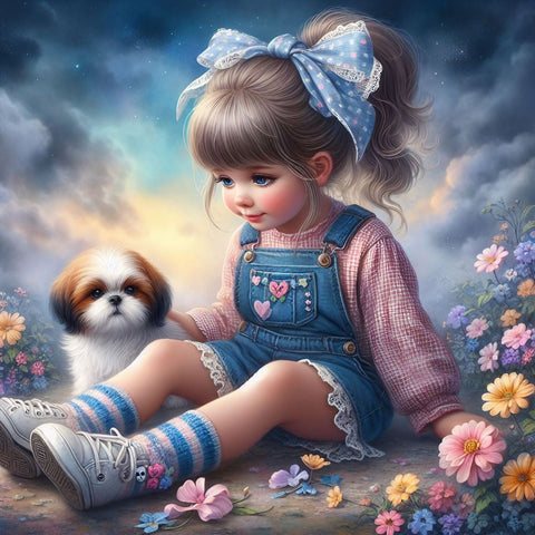 Life of Pets Girl-Full Round Diamond Painting-30x30cm