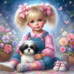 Life of Pets Girl-Full Round Diamond Painting-30x30cm
