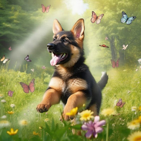 Grass Puppy-Full Round Diamond Painting-40x40cm