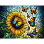 Stained Glass Sunflower Butterfly-Full Round Diamond Painting-40x30cm