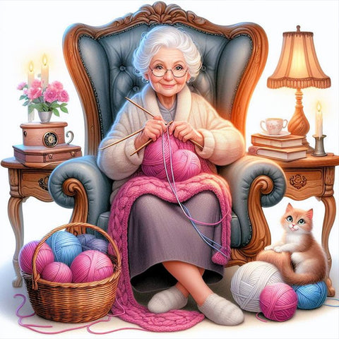 Grandmother-Full Round Diamond Painting-40x40cm