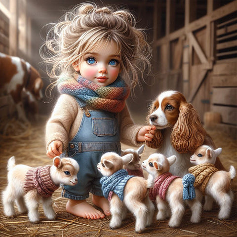 Life of Pets Girl-Full Round Diamond Painting-30x30cm