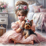 Life of Pets Girl-Full Round Diamond Painting-30x30cm