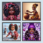 African American Girl-Full Round Diamond Painting-30x30cm