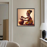African American Girl-Full Round Diamond Painting-30x30cm