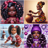 African American Girl-Full Round Diamond Painting-30x30cm