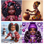 African American Girl-Full Round Diamond Painting-30x30cm