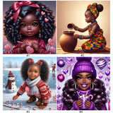 African American Girl-Full Round Diamond Painting-30x30cm