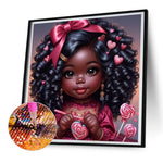 African American Girl-Full Round Diamond Painting-30x30cm