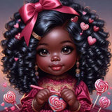 African American Girl-Full Round Diamond Painting-30x30cm