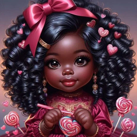 African American Girl-Full Round Diamond Painting-30x30cm