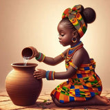 African American Girl-Full Round Diamond Painting-30x30cm