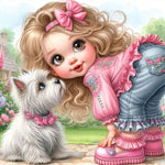 Life of Pets Girl-Full Round Diamond Painting-30x30cm