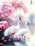 White Crane-Full Round Diamond Painting-50x60cm-Large Size