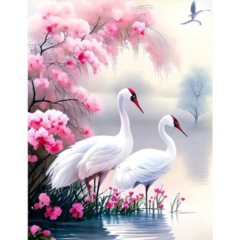 White Crane-Full Round Diamond Painting-50x60cm-Large Size