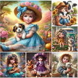 Life Of Pets Girl-Full Round Diamond Painting-30x30cm