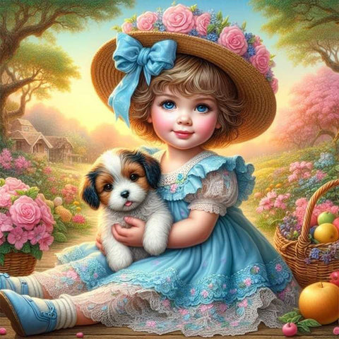 Life Of Pets Girl-Full Round Diamond Painting-30x30cm
