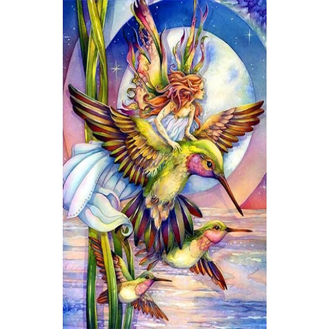 Girl With Hummingbird-Full Round Diamond Painting-30x50cm