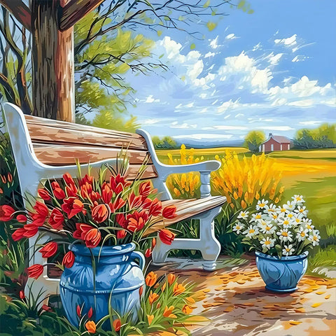 Country Bench-Full Round Diamond Painting-40x40cm