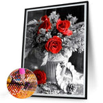 Black And White Red Rose-Full Round Diamond Painting-30x40cm
