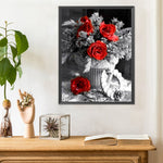 Black And White Red Rose-Full Round Diamond Painting-30x40cm