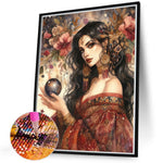 Tarot Card Crystal Ball Woman-Full Round Diamond Painting-40x50cm