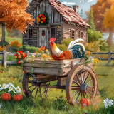 Village Rooster-Full Round Diamond Painting-40x40cm