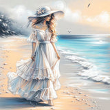 Beach Lady-Full Round Diamond Painting-30x30cm