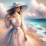 Beach Lady-Full Round Diamond Painting-30x30cm