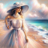 Beach Lady-Full Round Diamond Painting-30x30cm