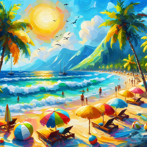 Beach-Full Round Diamond Painting-30x30cm