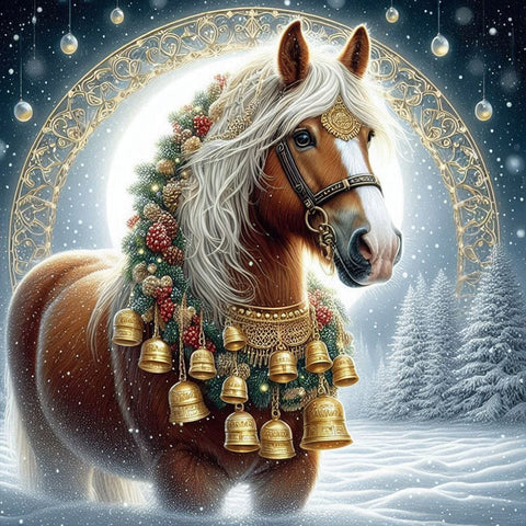 Christmas Horse-Full Round Diamond Painting-40x40cm