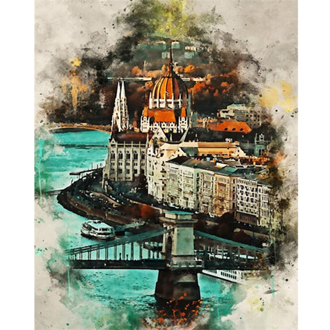 Watercolor Budapest-Full Round Diamond Painting-40x50cm