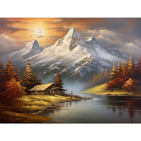 Snow Mountain Woods-Full Round Diamond Painting-40x30cm