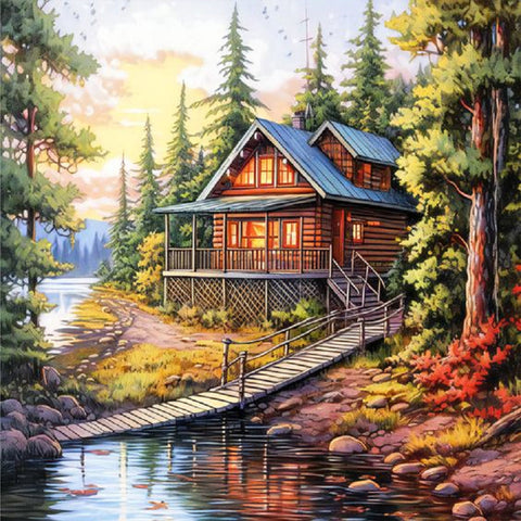 Woods House-Full Round Diamond Painting-30x30cm