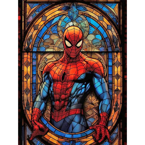 Stained Glass Spiderman-Full Round Diamond Painting-30x40cm