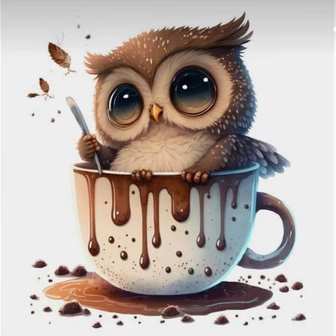 Teacup Owl-Full Round Diamond Painting-30x30cm