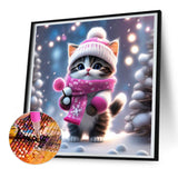 Snow Kitten-Full Round Diamond Painting-30x30cm